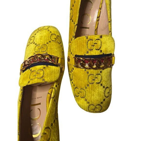 Gucci Yellow Velvet GG Marmont Block Heel Pumps – Size 41 100% Authentic New - Picture 5 of 16